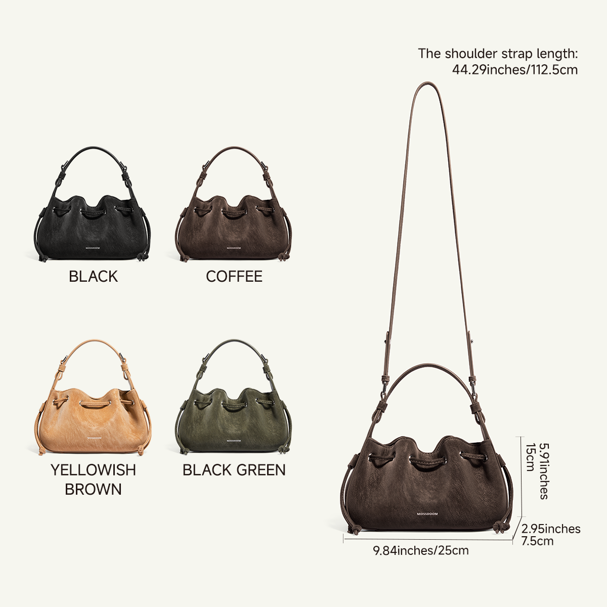 Mossdoom Tilia Crossbody Bag - กระเป๋าถือหนังกลับขนาดเล็กรูปทรงคล้ายเกี๊ยว มีสายสะพายไหล่ยาว